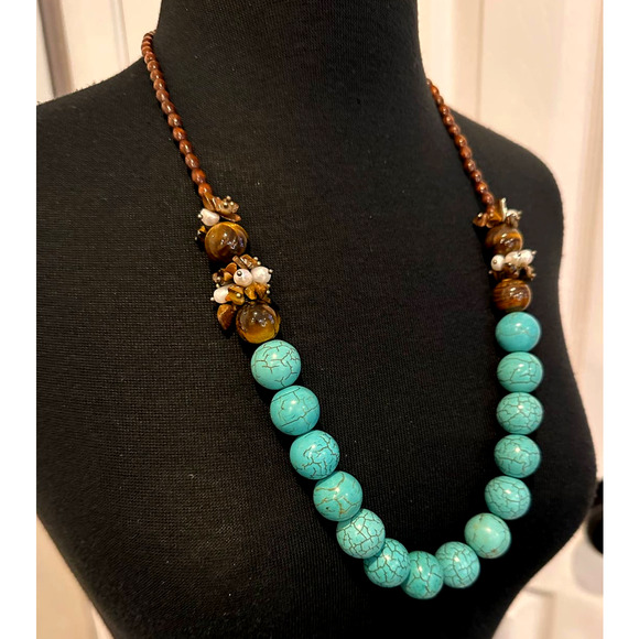 Stylish Faux Turquoise Chunky Beaded Necklace - Picture 2 of 5